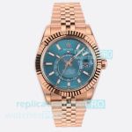 ES Factory Swiss Replica Rolex Sky-Dweller World Timer Ice Blue Dial Rose Gold Jubilee Watch 